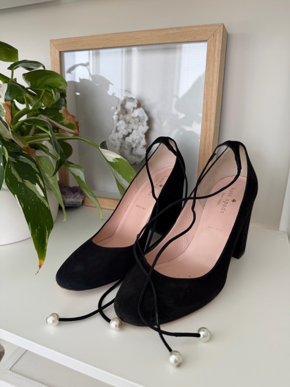 Kate Spade Suede Pearl‑Strap Heels